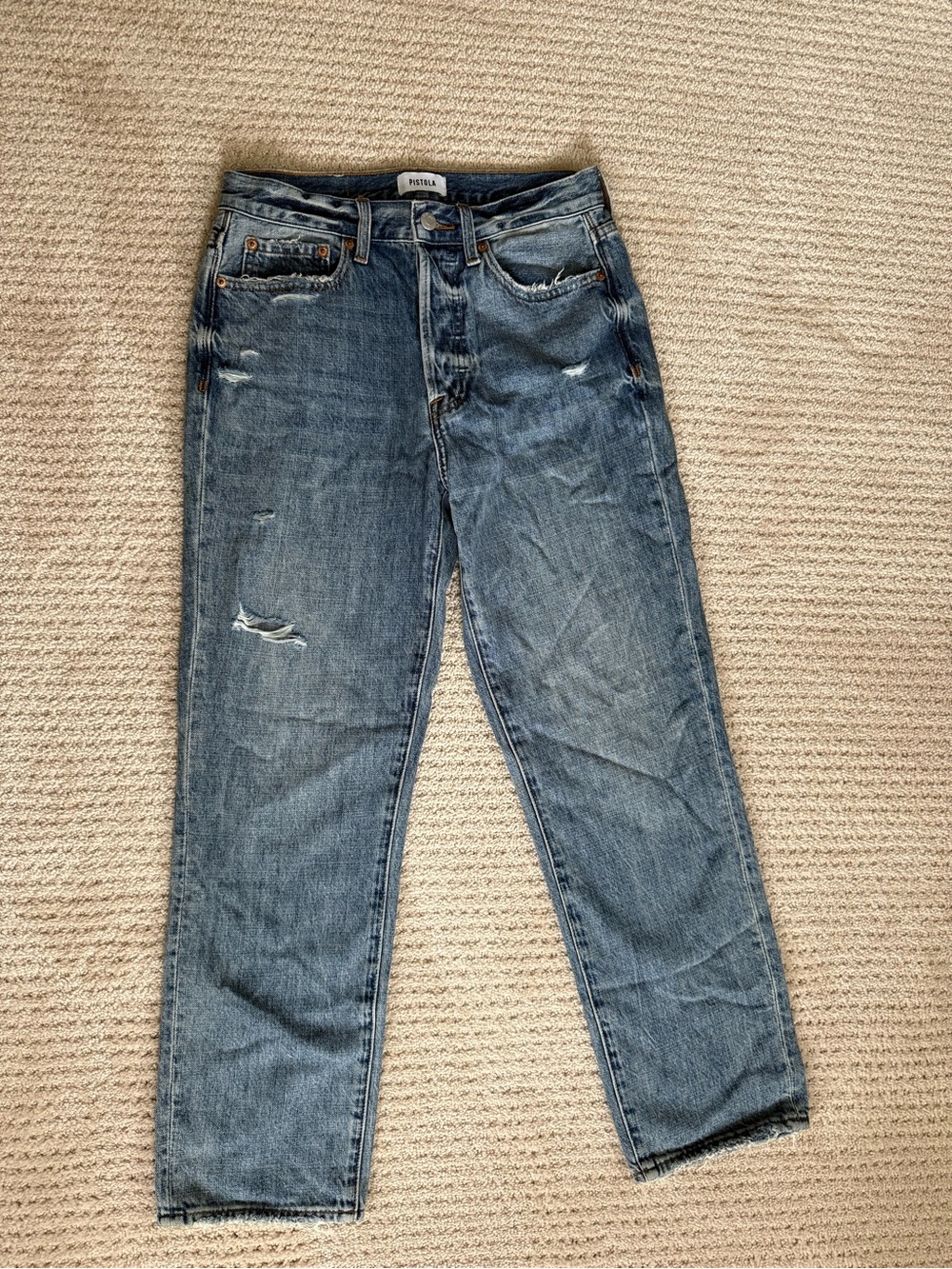 pistola Women’s Distressed Mid Blue Cropped Jeans